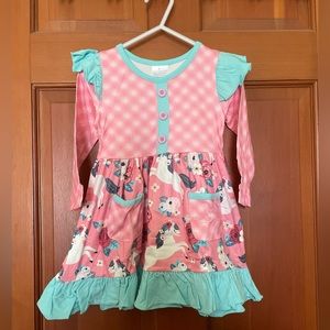 NWT pink plaid floral print ruffle dress